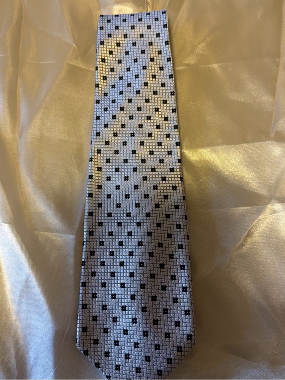 Geoffrey Beene Silver Tie with Small Black Square Pattern